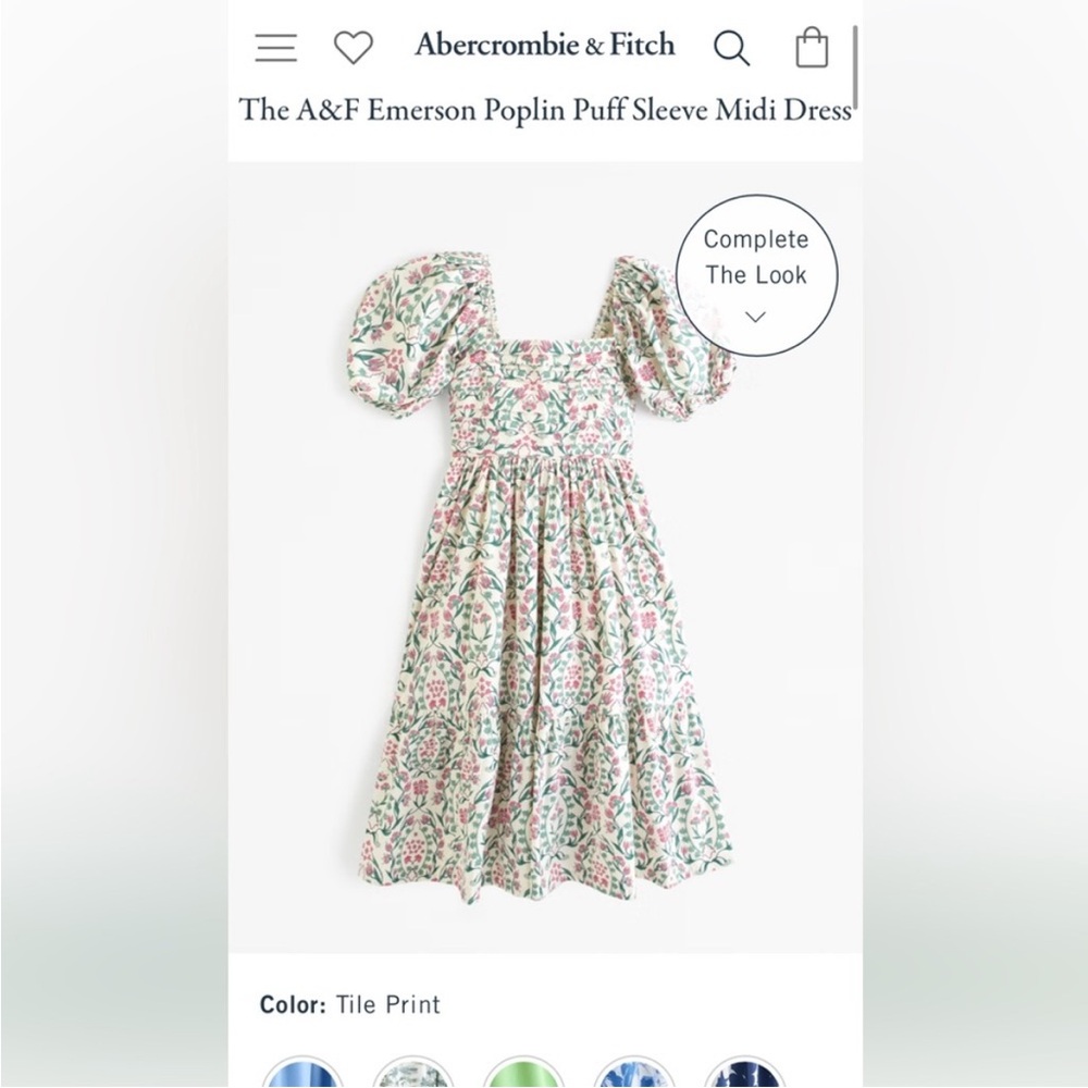 Abercrombie & Fitch Floral Emerson Midi Puff Sleeve Dress